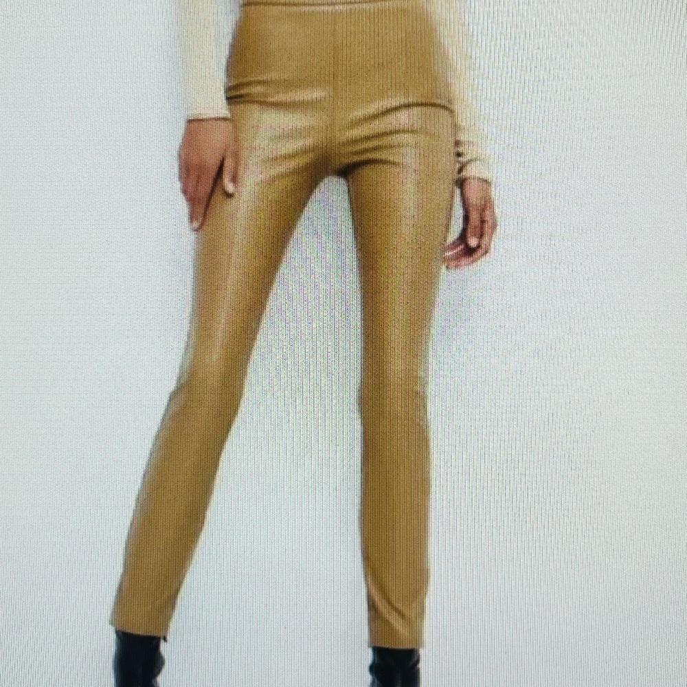 Zara NWOT Faux Leather High Waisted Tan Zip Pants size Medium